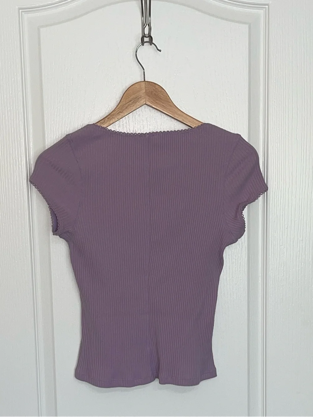 FREE PEOPLE Most Wanted CardI Lavender Lilac Ribbed Button-Front Cap Sleeve Top
